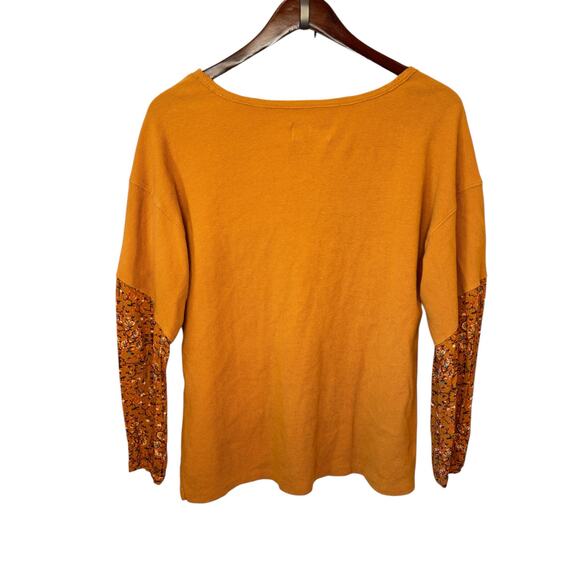ANTHROPOLOGIE Annette Floral Sleeve Thermal Top Size Small $88 MSRP Gold Orange - Picture 7 of 10